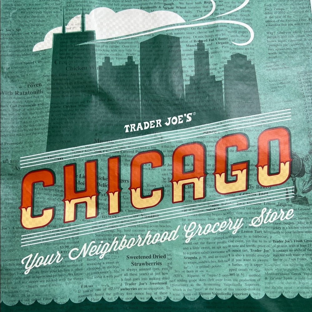 2 new Trader Joe’s Chicago reusable shopping tote /bag NWT